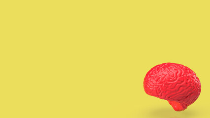 red brain on yellow back ground 3d rendering