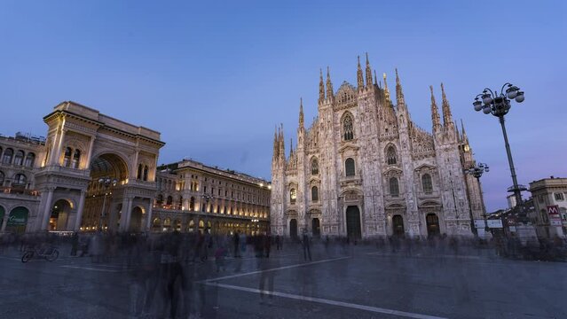 Milan, Italy, Timelapse - The Piazza Duomo in Milan from day to night