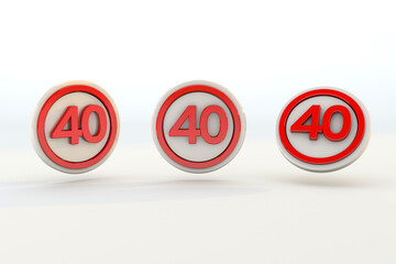 40 km speed limit 3d render set traffic sign on isolate background