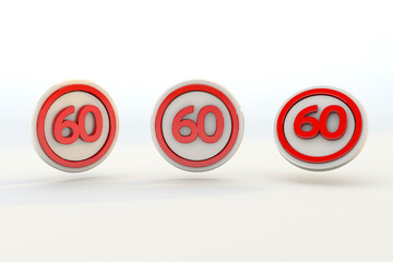 60 km speed limit 3d render set traffic sign on isolate background