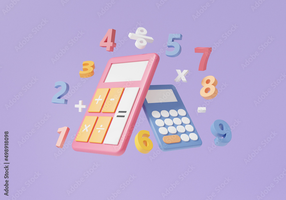 Poster minimal cartoon mathematic learning education concept. calculator and basic math operation symbols m