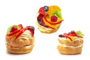 Home made cake with cream and fruit isolated