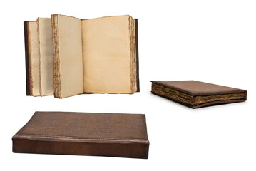 An open empty old notebook isolated on a white background.