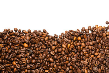 Coffee beans on a white background. Top view.