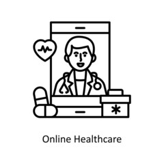 Online Healthcare vector Outline Icon Design illustration. Medical And Lab Equipment Symbol on White background EPS 10 File