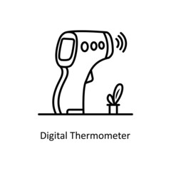 Digital Thermometer  vector Outline Icon Design illustration. Medical And Lab Equipment Symbol on White background EPS 10 File