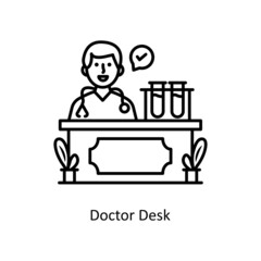 Doctor Desk vector Outline Icon Design illustration. Medical And Lab Equipment Symbol on White background EPS 10 File