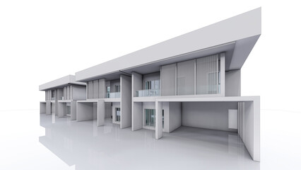 3D rendering illustration of modern house with shadow reflection