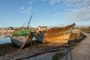 Shipwrecks in Camaret sur Mer harbour in Crozon peninsula; Brittany; France