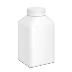 Mockup White Short Yogurt Milk Square Plastic Bottle. Illustration Isolated On White Background. Mock Up Template Ready For Your Design. Vector EPS10