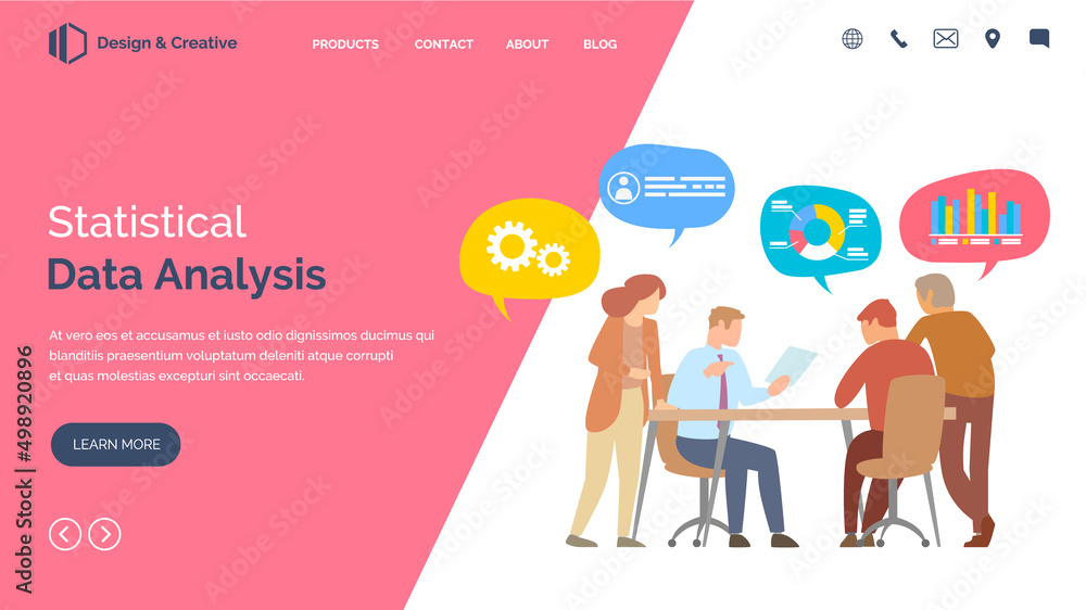 Poster statistical data analysis concept. people analyzing growth charts. business data analysis. increase 