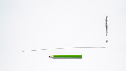 An underline and an exclamation mark are drawn on a piece of paper. Graphite pencil. copy space.
