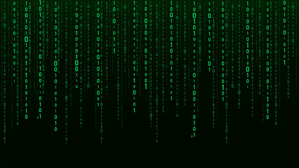 Technology vector binary code. Random falling digits on screen. Hacked software. Matrix sciense background. Big data analytics.