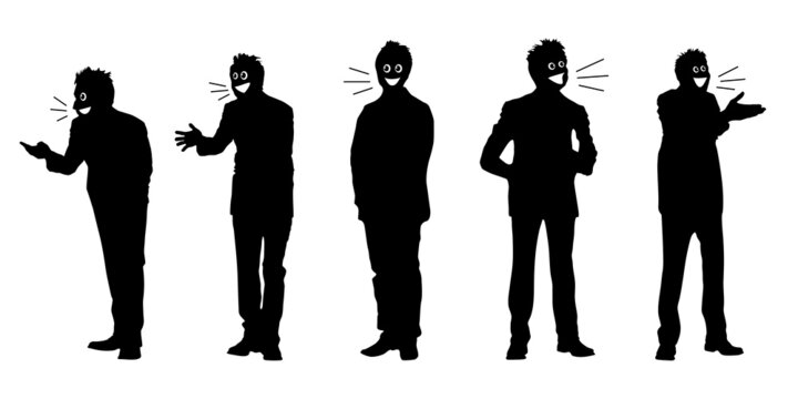お笑い芸人のように話が上手い営業マンのベクター白黒シルエットイラスト Stock Vector Adobe Stock