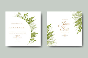 Fototapeta na wymiar greenery leaves wedding invitation card set watercolor