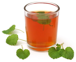 Lemon balm leaves with herbal tea