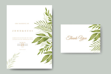 greenery leaves wedding invitation card set watercolor