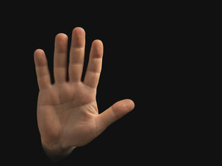 Human Male hands isolated on black background, Stop