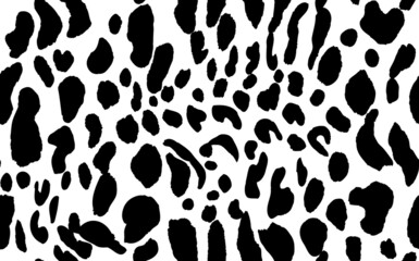 Abstract modern cow fur seamless pattern. Animals trendy background. Black and white decorative vector illustration for print, card, postcard, fabric, textile. Modern ornament of stylized skin