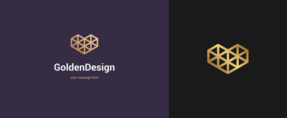 Vector abstract wire heart logo emblem design elegant modern minimal style vector illustration. Premium business geometric logotype symbol for corporate identity.