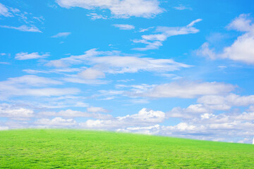 Obraz premium green lawn blue sky White clouds. Natural background for design.