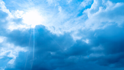 Rain cloud and sun beam. Panorama of cloudy gray sky. Abstract textured. Rain clouds background....