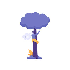 no signal, no internet network, weak signal. illustration of a man climbing a tree to look for or to get a signal. problems and technology. flat cartoon. concept design. ui, element, landing page