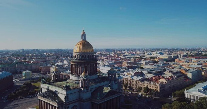 Aerial panorama of the center of St. Petersburg in summer 