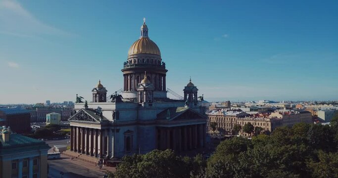 Aerial panorama of the center of St. Petersburg in summer 