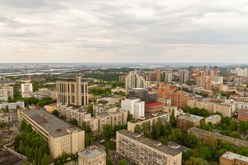 Ukraine, Kyiv – May 02, 2015: Aerial panoramic view on central part of Kyiv from a roof of a high-rise building