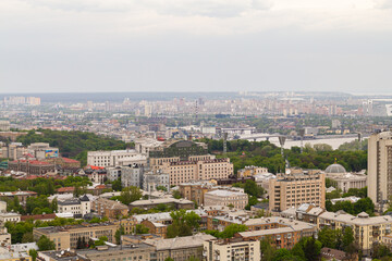 Fototapeta na wymiar Ukraine, Kyiv – May 02, 2015: Aerial panoramic view on central part of Kyiv from a roof of a high-rise building