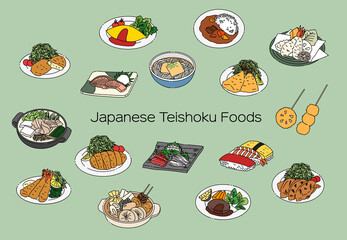Japanese foods color illustration set