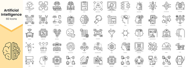 Set of artificial intelligence icons. Simple line art style icons pack. Vector illustration