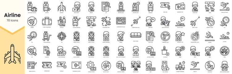 Set of airline icons. Simple line art style icons pack. Vector illustration