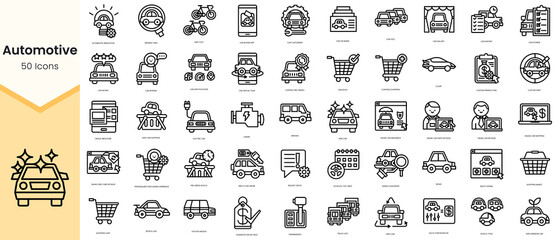 Set of automotive ecommerce icons. Simple line art style icons pack. Vector illustration