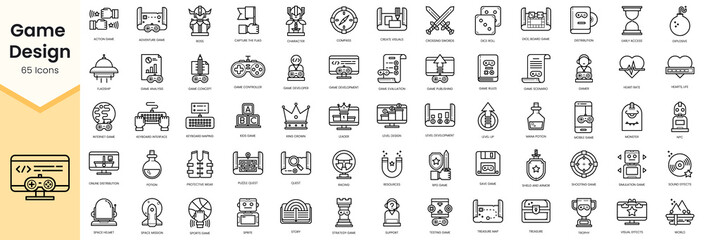 Set of game design icons. Simple line art style icons pack. Vector illustration