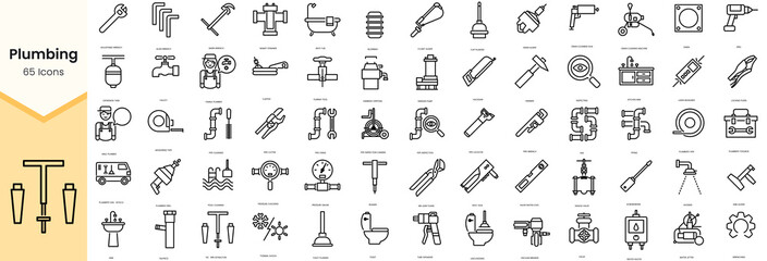 Set of plumbing icons. Simple line art style icons pack. Vector illustration