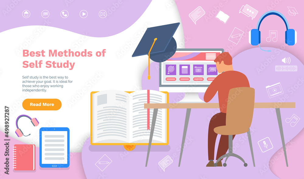 Aufkleber interface of educational website. online courses, virtual school, internet education. webpage templa