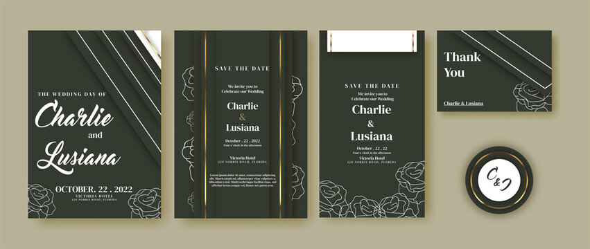 Green Wedding Invitation Pack With Rsvp Thank You And Social Media Story