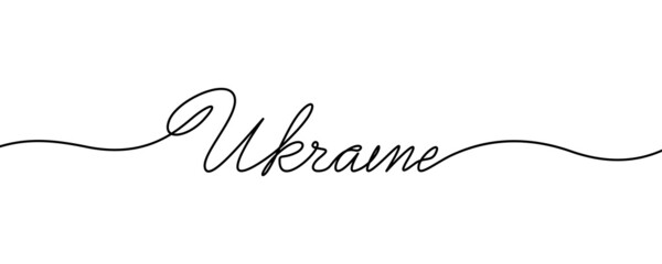 Fototapeta na wymiar Hand drawn word Ukraine in One line vector style on white background
