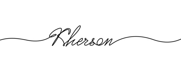 Hand drawn name of Kherson city which is in Ukraine in One line vector style on white background