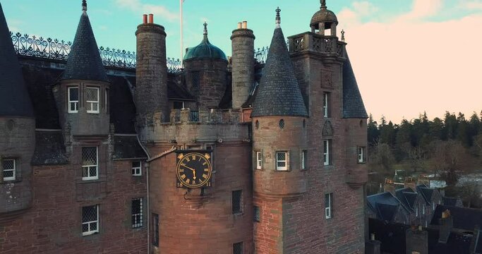 Aerial view of Glamis Castle in Scotland 