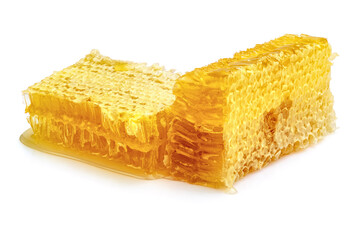 Honeycomb isolated on white background. Honey comb close up top view.
