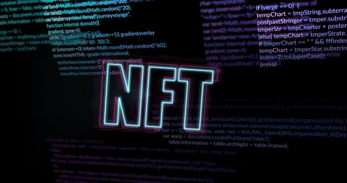 Animation of nft over data processing and black background