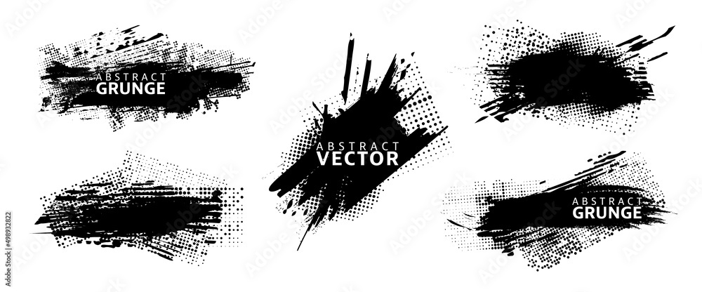 Wall mural set of grunge graphic elements. modern abstract background. vector monochrome illustration.