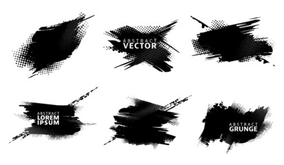 Set of Grunge Graphic Elements. Modern Abstract Background. Vector Monochrome Illustration. - 498932817