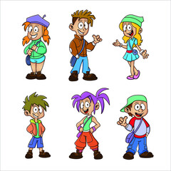 A group of smiling children standing together. Young people, friends, classmates, students.vector illustration