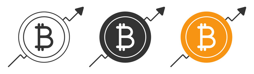 Bitcoin with arrow up icon. Growth cryptocurrency symbol. Sign trade graphic vector.