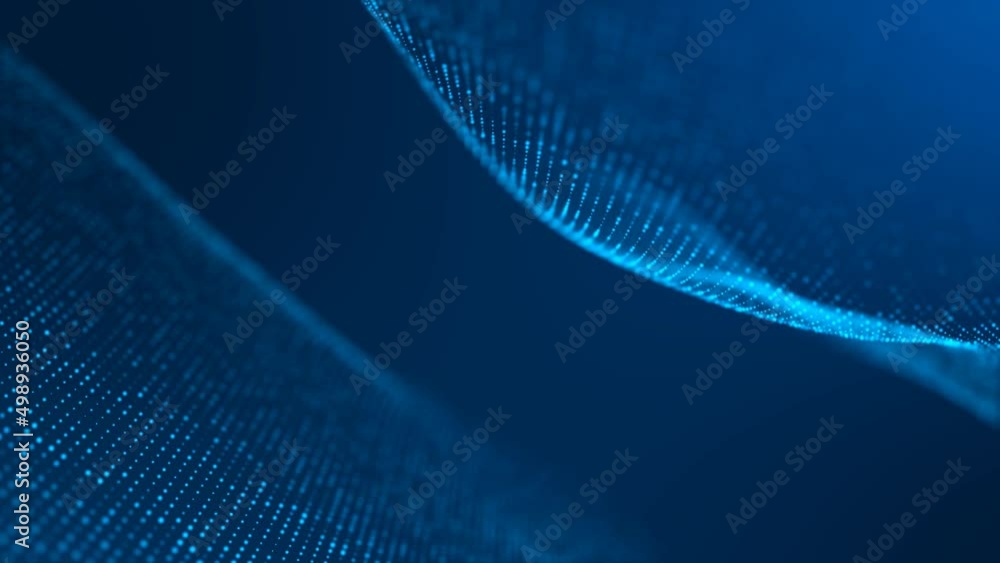 Poster animation on blue background. rotation of chaotic 3d wave, spiral. pattern of lines, strings. neon g