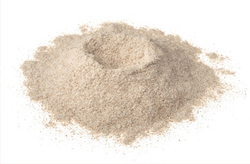 Raw rye flour isolated on white background.